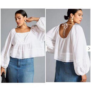 Maurices Lace Babydoll Blouse Womens 1X White Ballon Sleeves Cottagecore Peasent